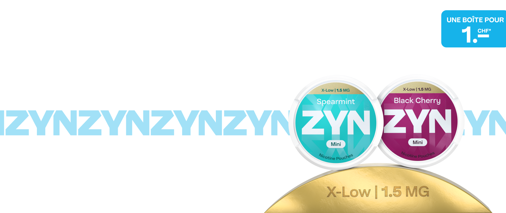 Les deux boîtes ZYN X-Low disponibles présentées sur un podium