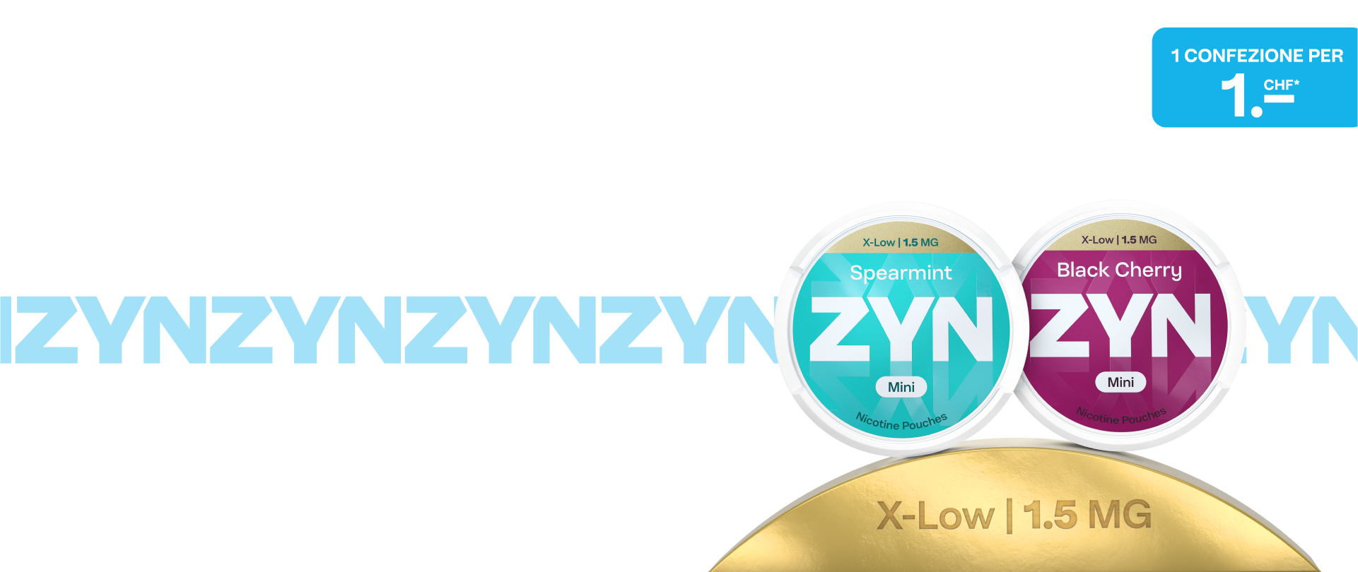 Le due scatole di ZYN X-Low disponibili esposte su un podio