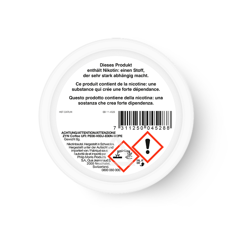 Braune ZYN Coffee Mini Dose, 6 mg, Rückseite 1