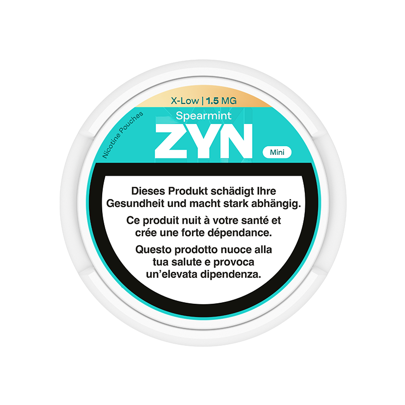 Light green ZYN Spearmint can Mini 1.5 mg, view from above