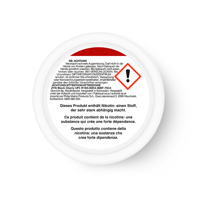 Boîte de ZYN Black Cherry Mini 1,5 mg rouge, vue de dos 3