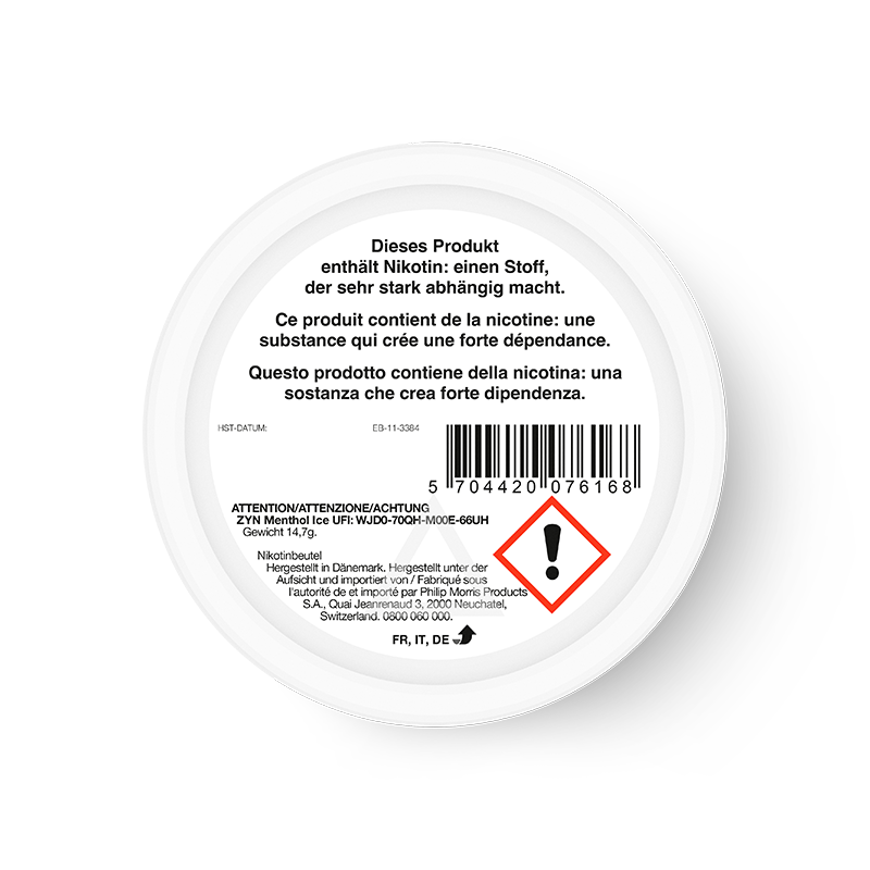 Teal ZYN Menthol Ice can Slim 11 mg, view from back 1
