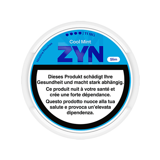 Blue ZYN Cool Mint can Slim 11 mg, view from above