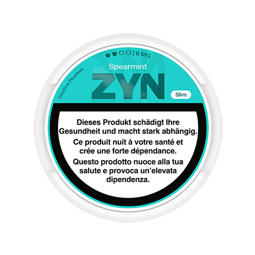 Light green  ZYN Spearmint can Slim 6 mg, view from above