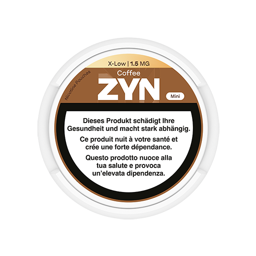 Brown ZYN Coffee can Mini 1.5 mg, view from above