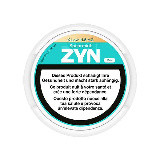 Scatola ZYN Spearmint verde chiaro Mini 1,5 mg, vista dall’alto