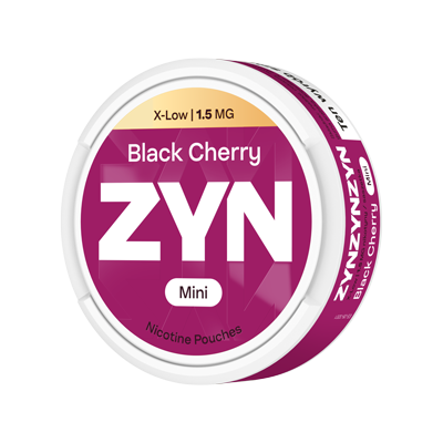 Stojące opakowanie saszetek nikotynowych ZYN Black Cherry 1,5 mg Mini 2