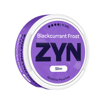 Stojące opakowanie saszetek nikotynowych ZYN Blackcurrant Frost 11 mg Slim 2