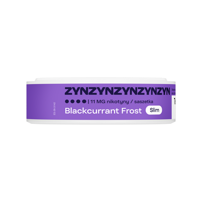 Widok na boczną krawędź opakowania saszetek nikotynowych ZYN Blackcurrant Frost 11 mg Slim 3