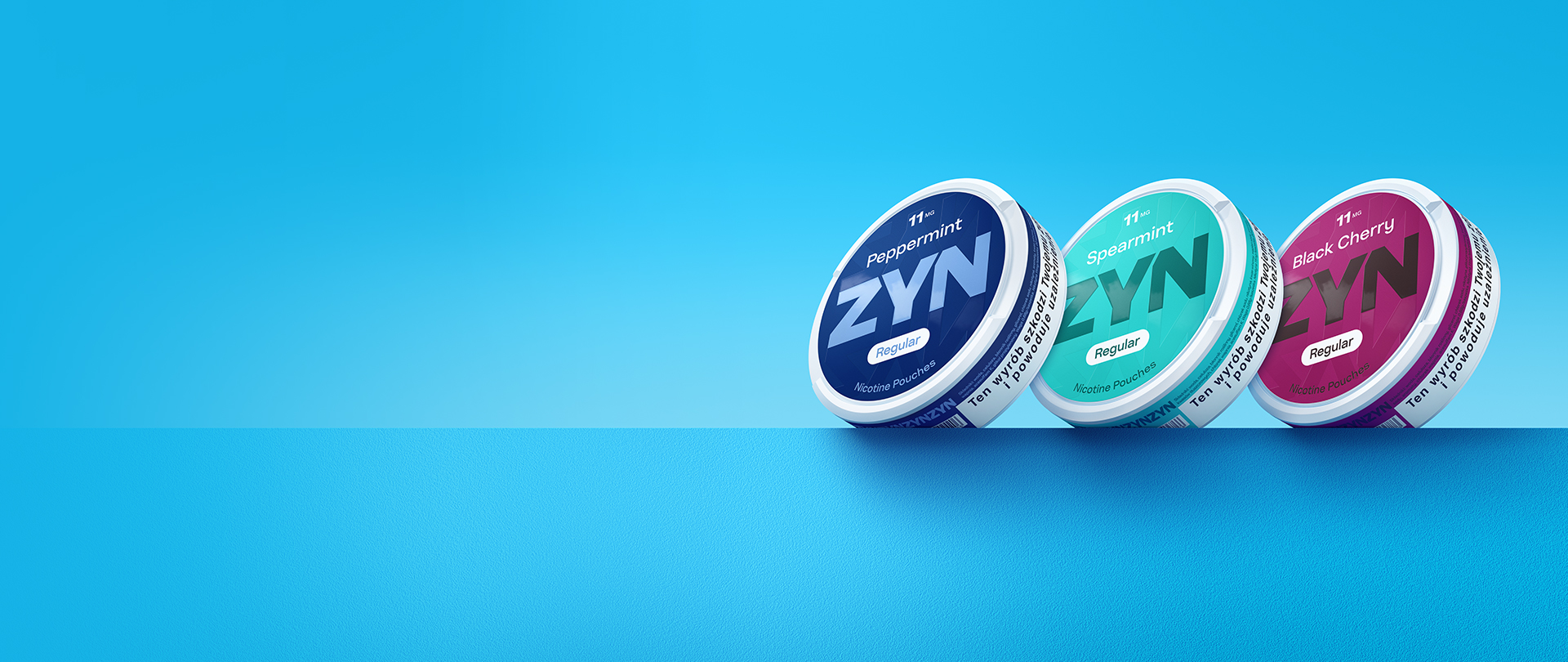 Trzy opakowania nowych wariantów saszetek nikotynowych ZYN 11mg​