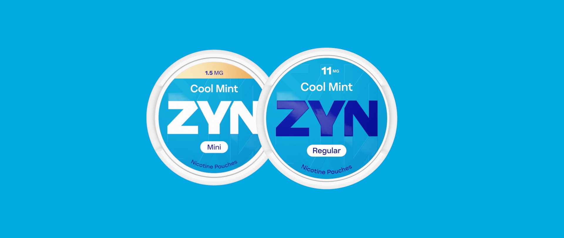 Opakowania saszetek nikotynowych ZYN Mini Cool Mint 1.5 mg i ZYN Regular Cool Mint 11 mg w kolorze niebieskim 
