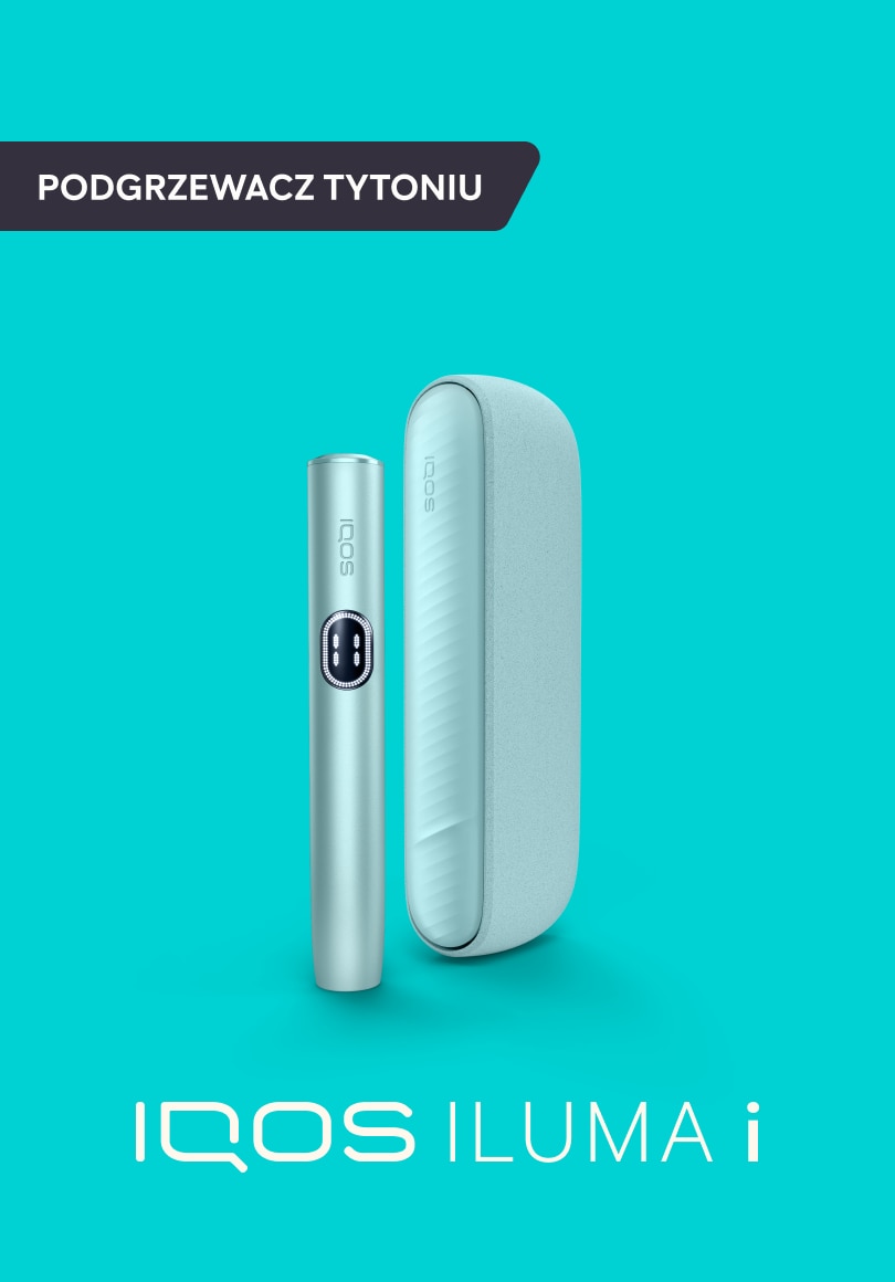 Podgrzewacz tytoniu IQOS ILUMA i w kolorze niebieskim na niebieskim tle