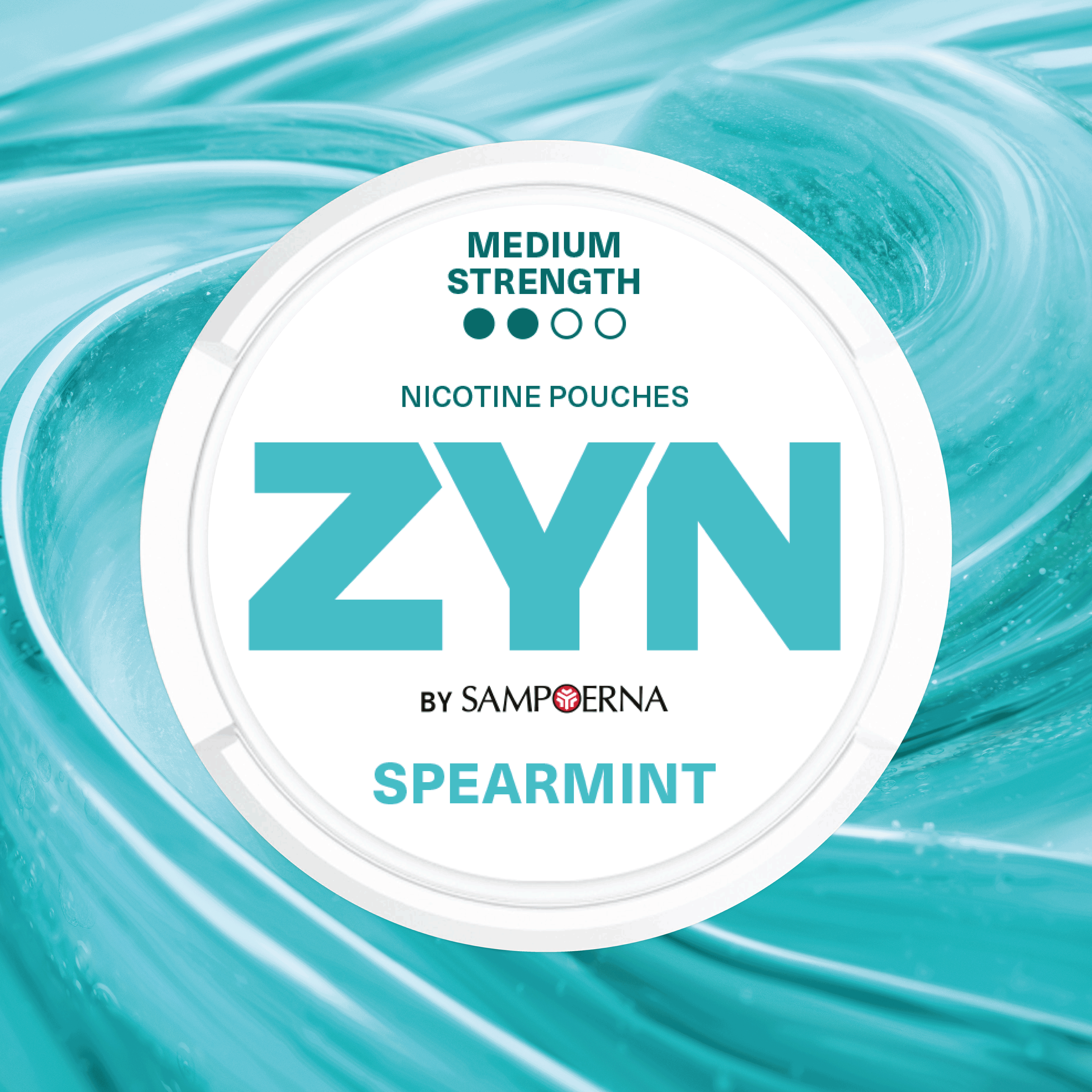 ZYN SPEARMINT - light green nicotine pouch can on wavy green background