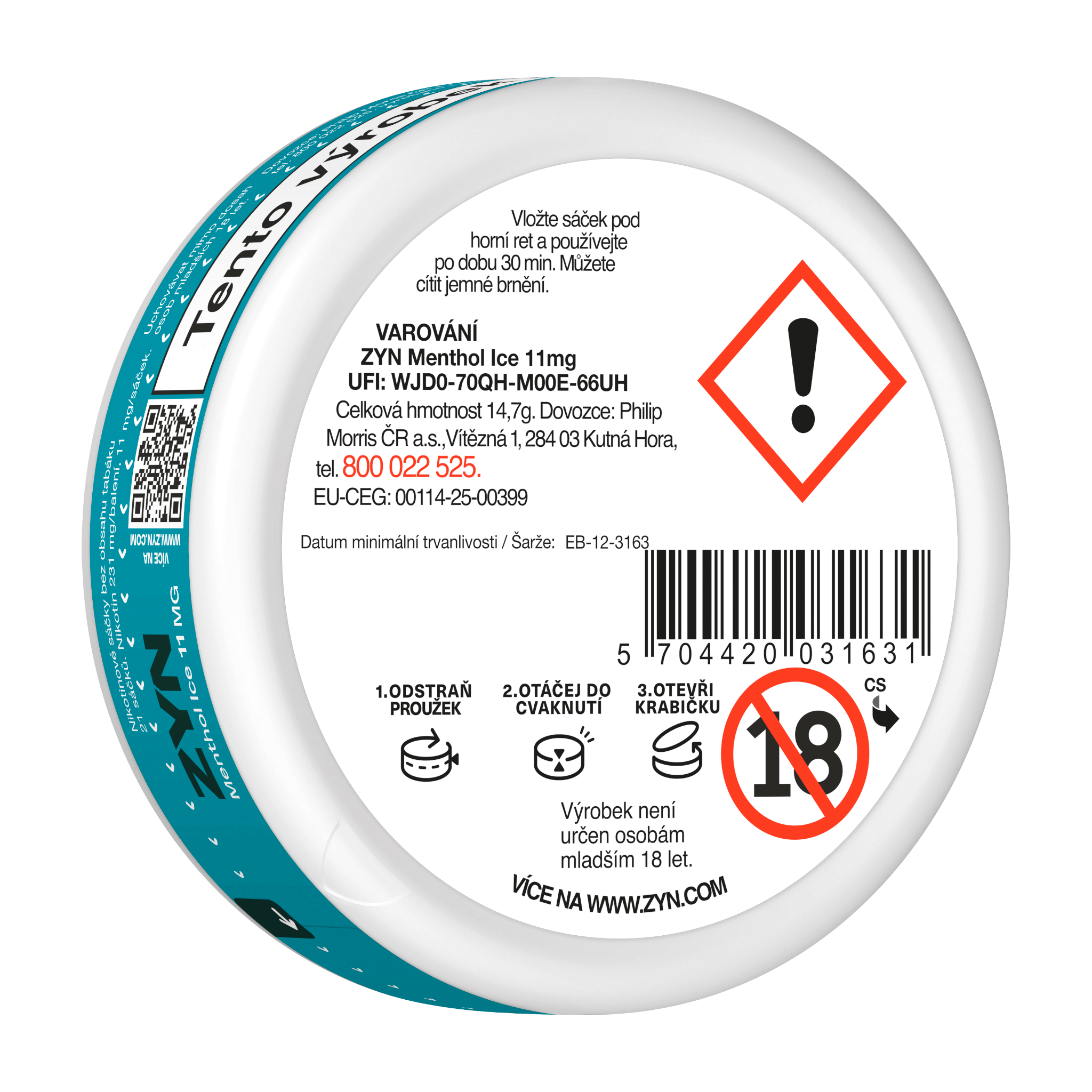 ZYN MENTHOL ICE SLIM 11 MG (krabička) (Icy Mint)