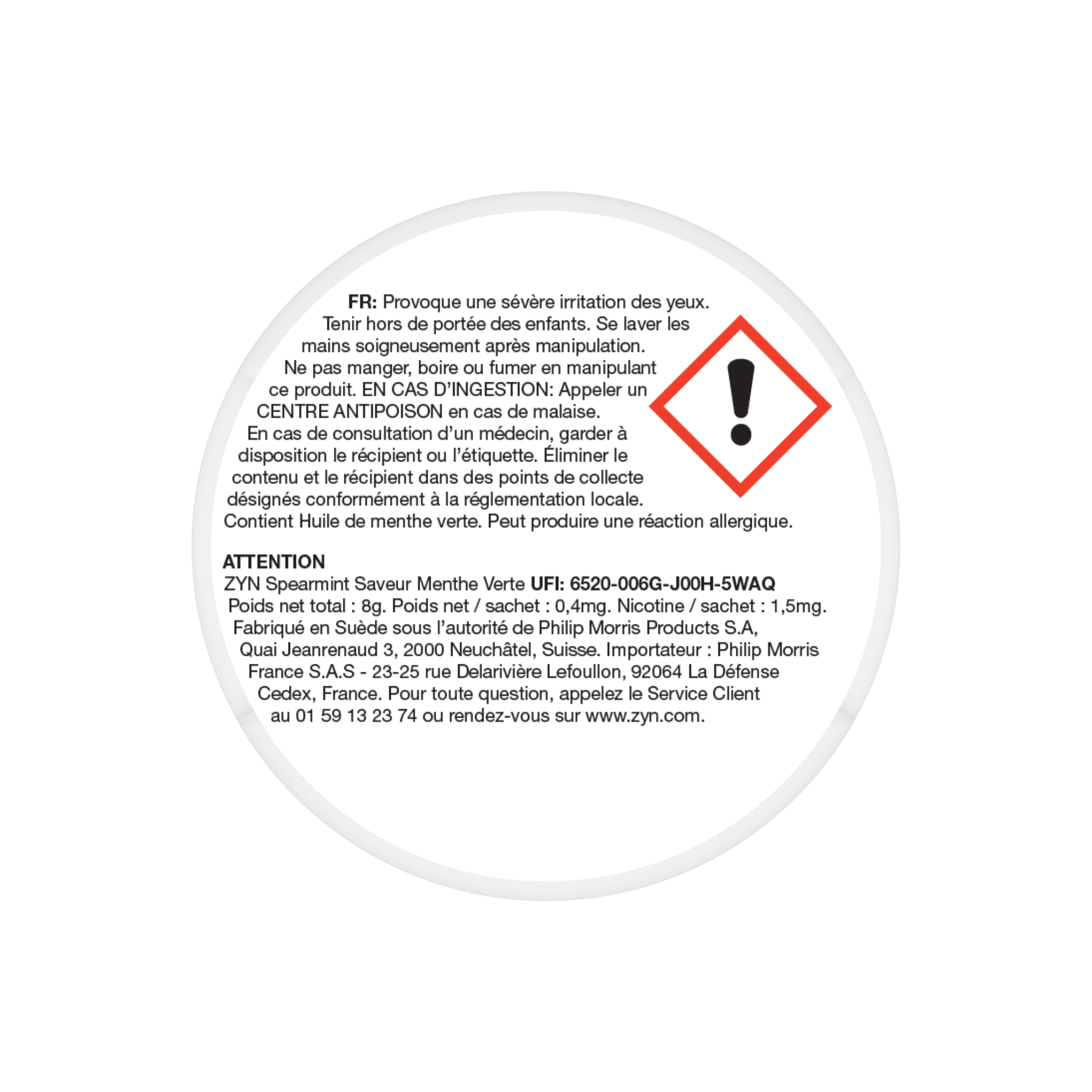 ZYN Spearmint Mini – 1.5MG (Saveur Menthe Verte)